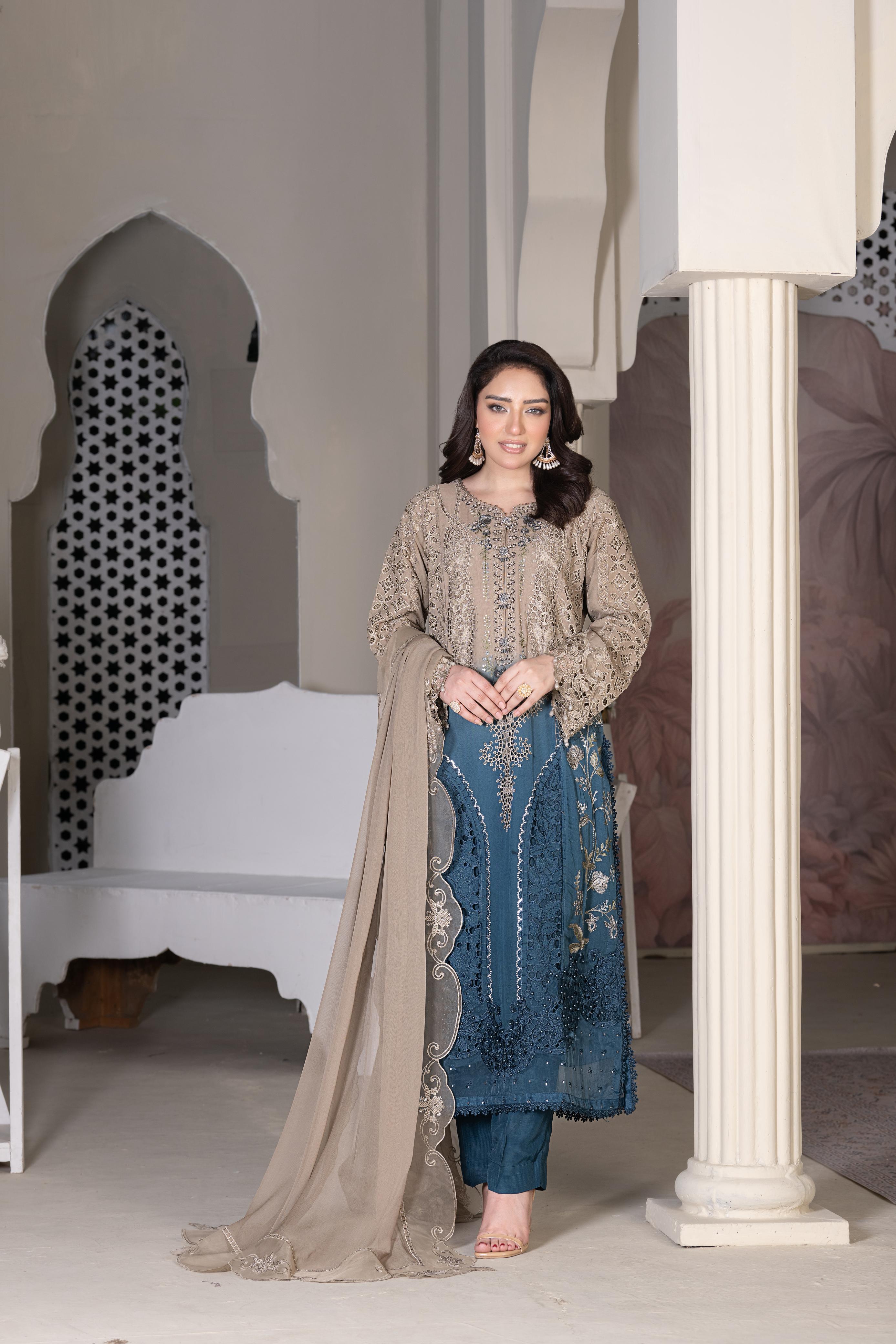 3Piece_Embroidered Chiffon Suit | 1399-SN-CHN