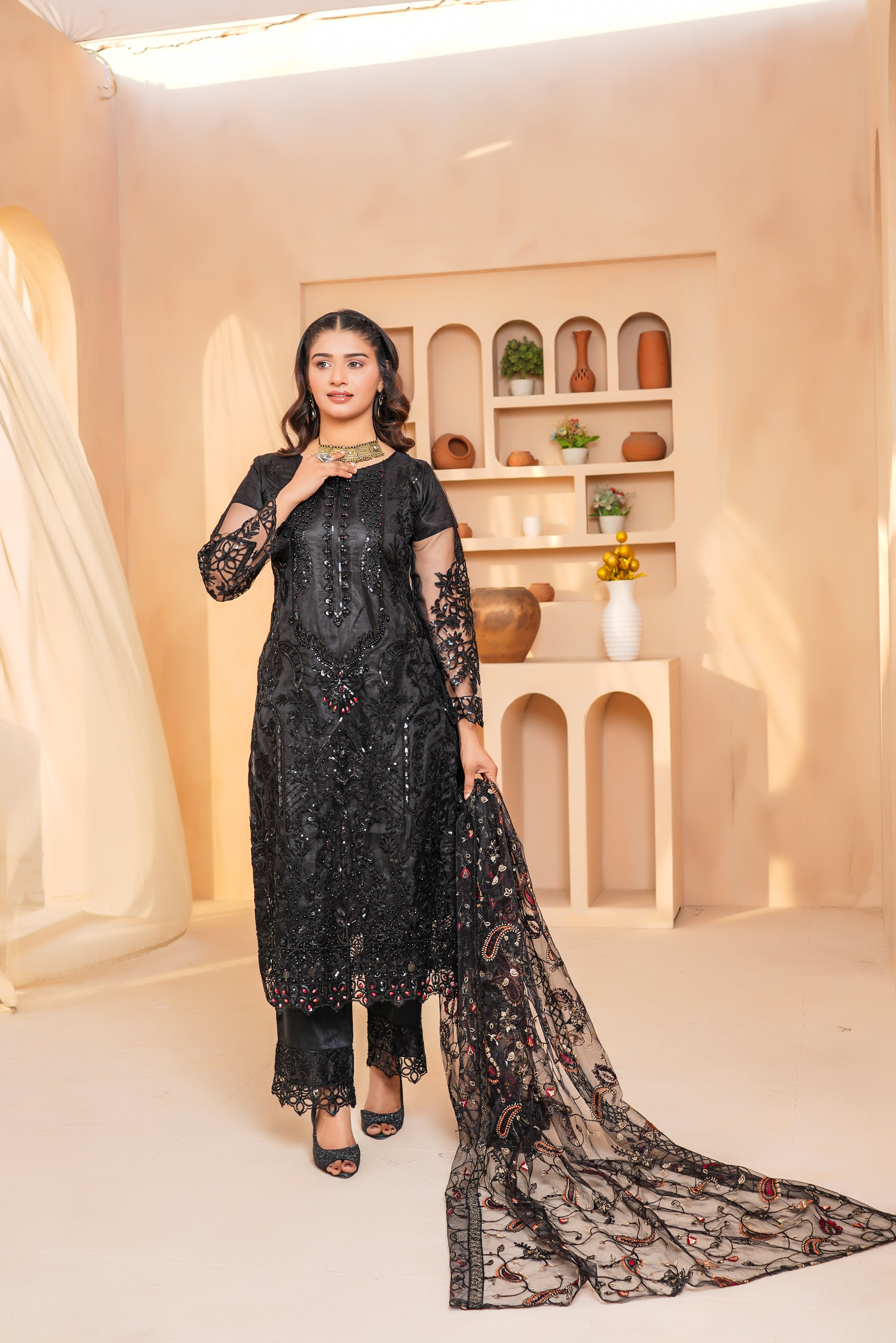 3Piece_Embroidered Net Suit | 1320-SN-NES