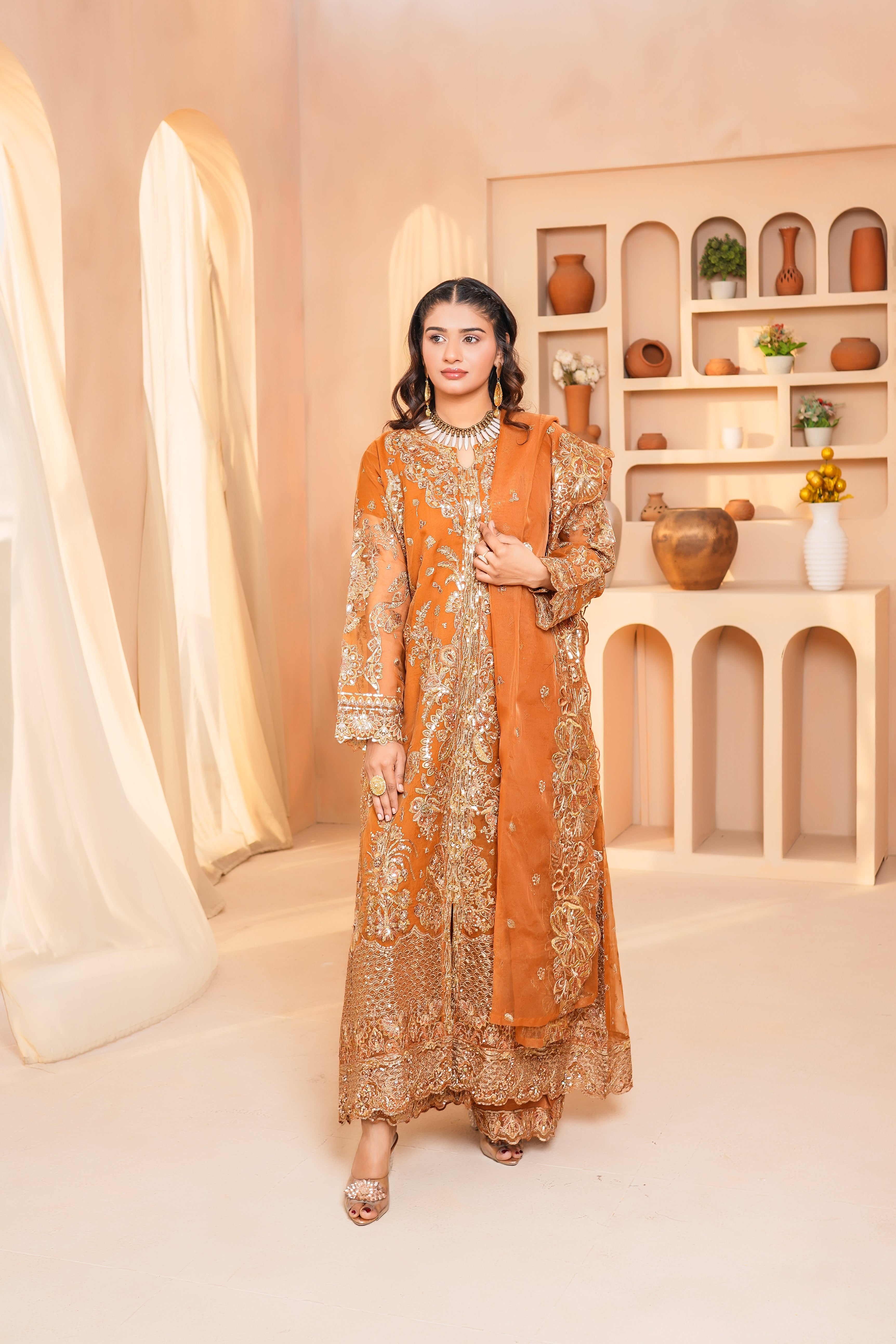 3Piece_Embroidered Organza Frock | 1383-SN-ORZ