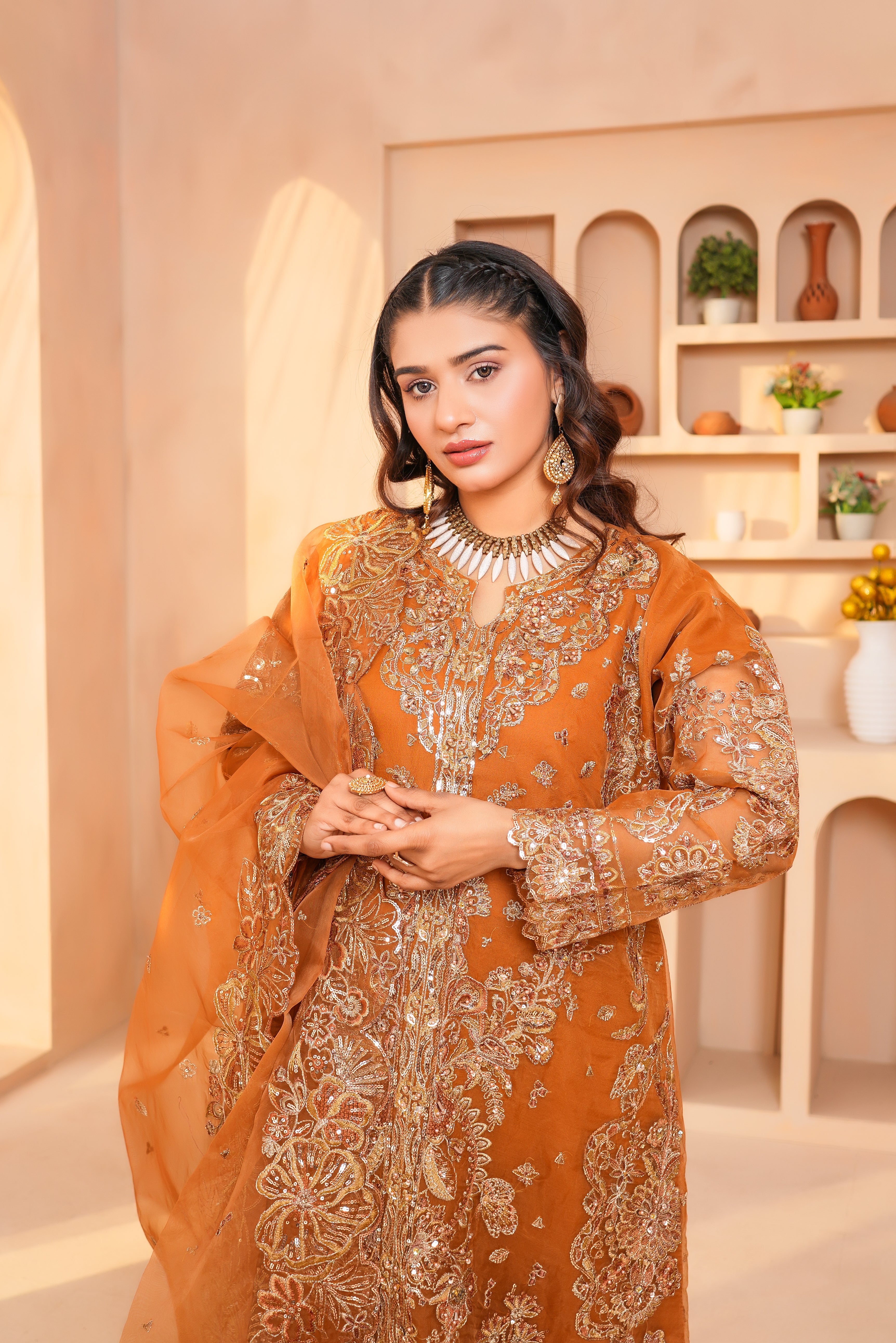 3Piece_Embroidered Organza Frock | 1383-SN-ORZ