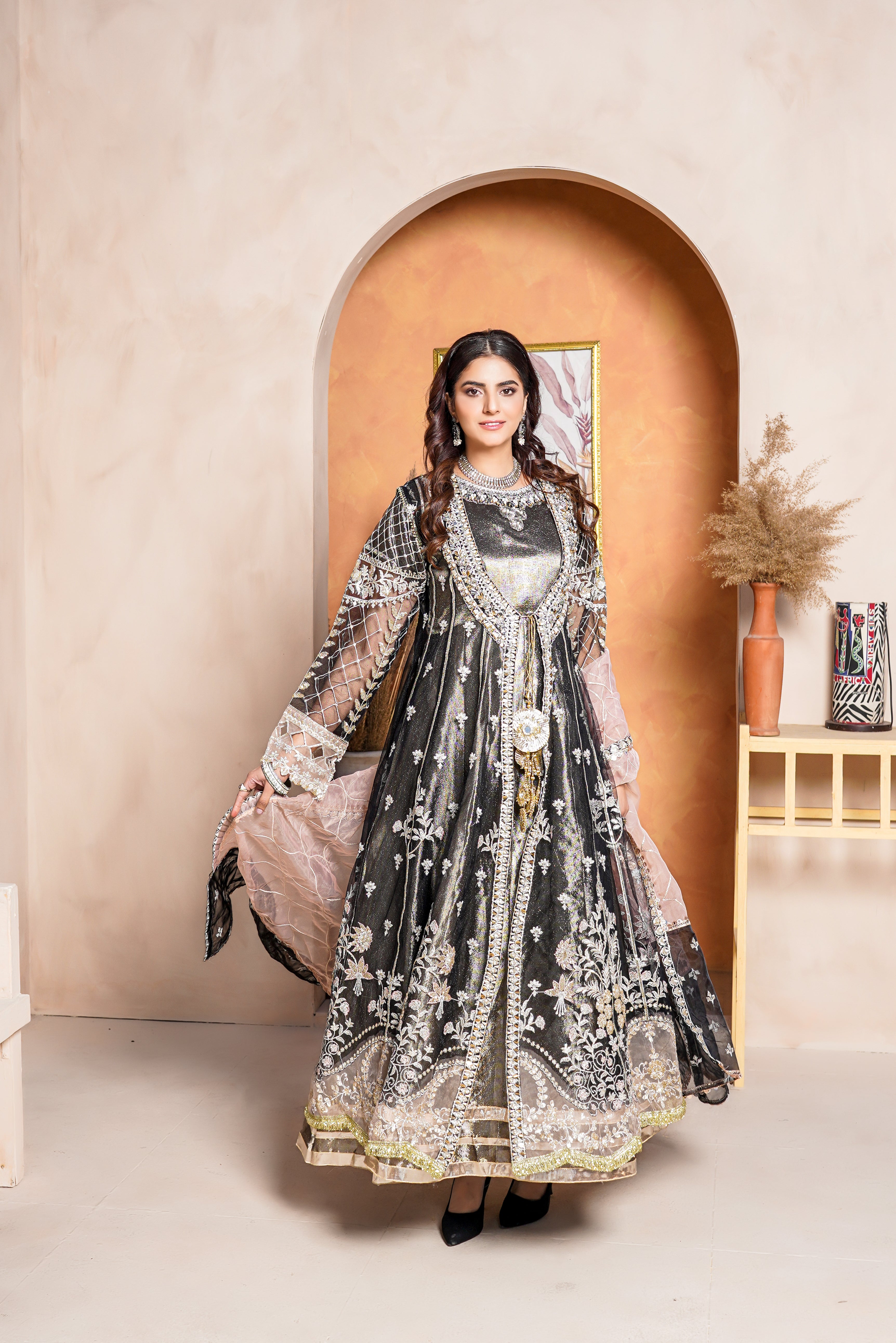 3Piece_ Ready To Wear Net Gown/Maxi | 1321-SN