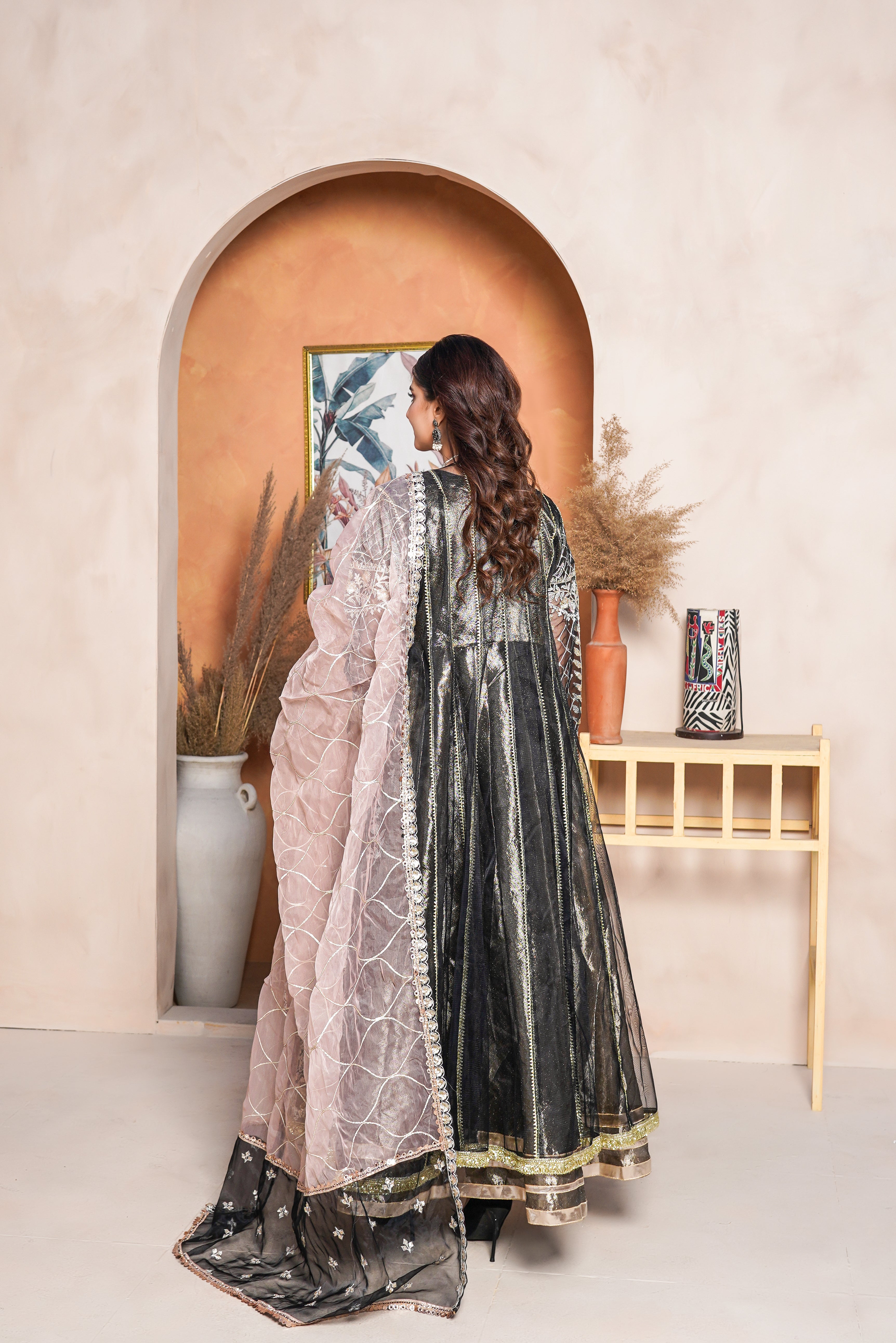 3Piece_ Ready To Wear Net Gown/Maxi | 1321-SN