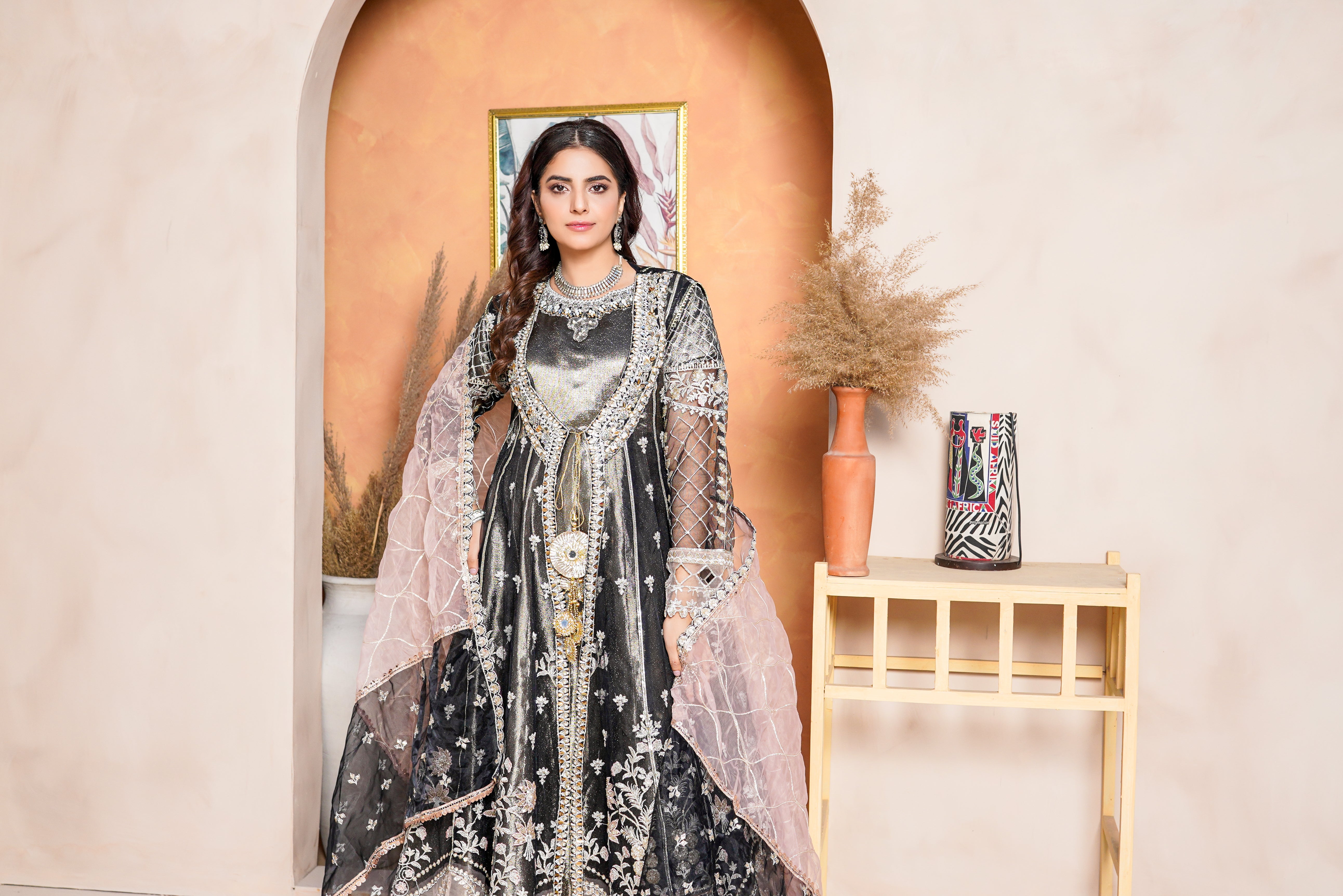 3Piece_ Ready To Wear Net Gown/Maxi | 1321-SN