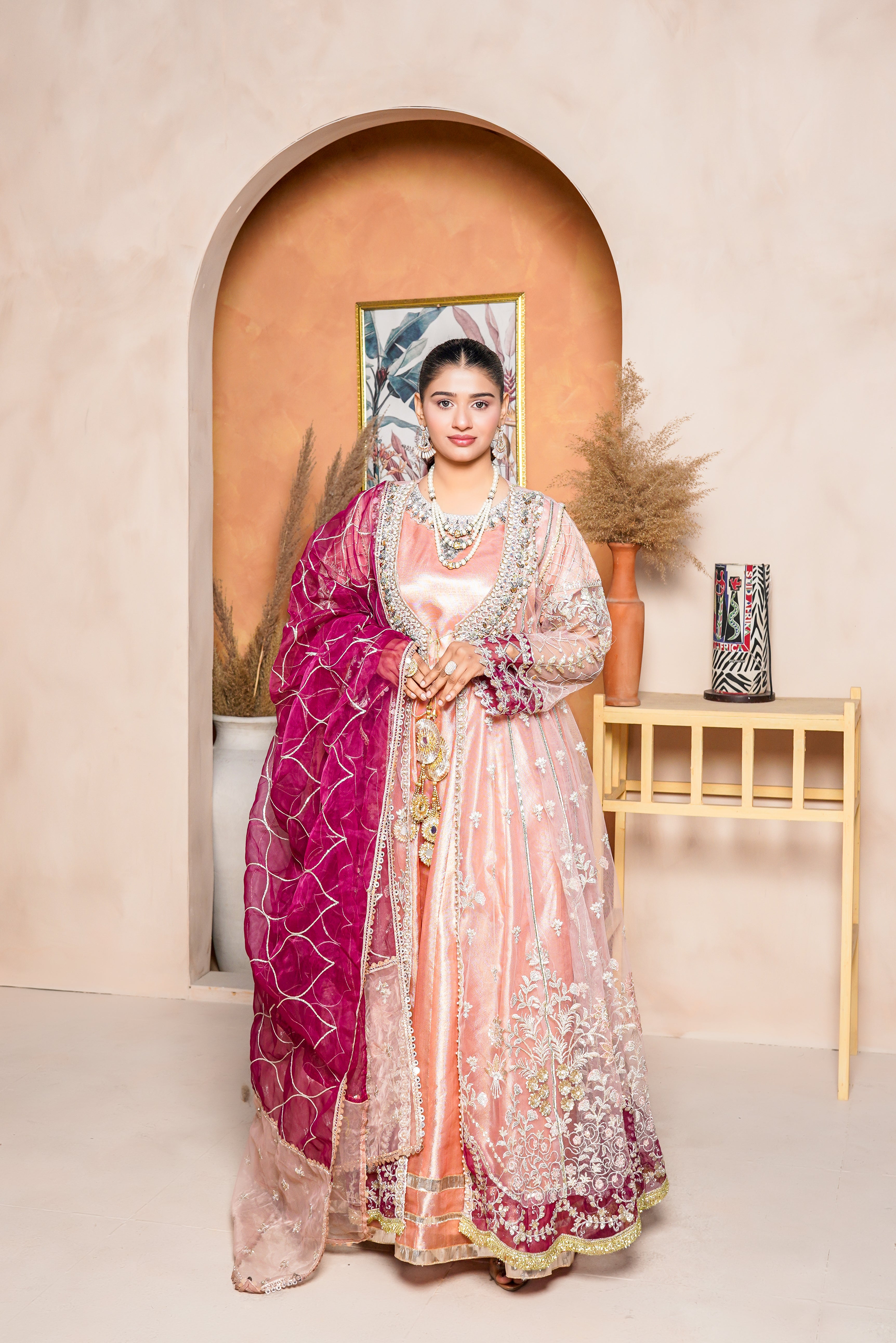 3Piece_ Ready To Wear Net Gown/Maxi | 1321-SN