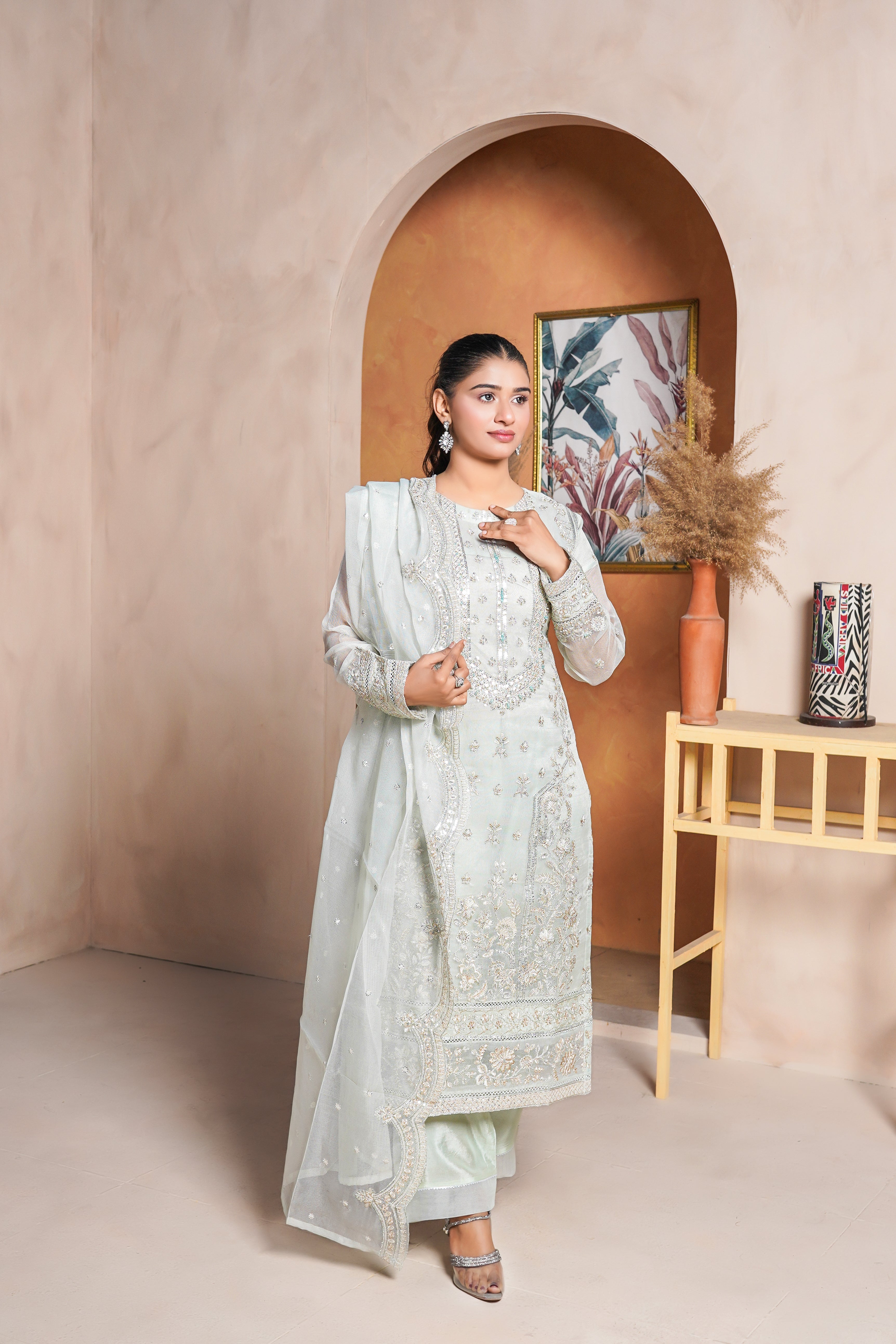 3Piece_Embroidered Khaadi Net Suit | 1370-SN-KHN