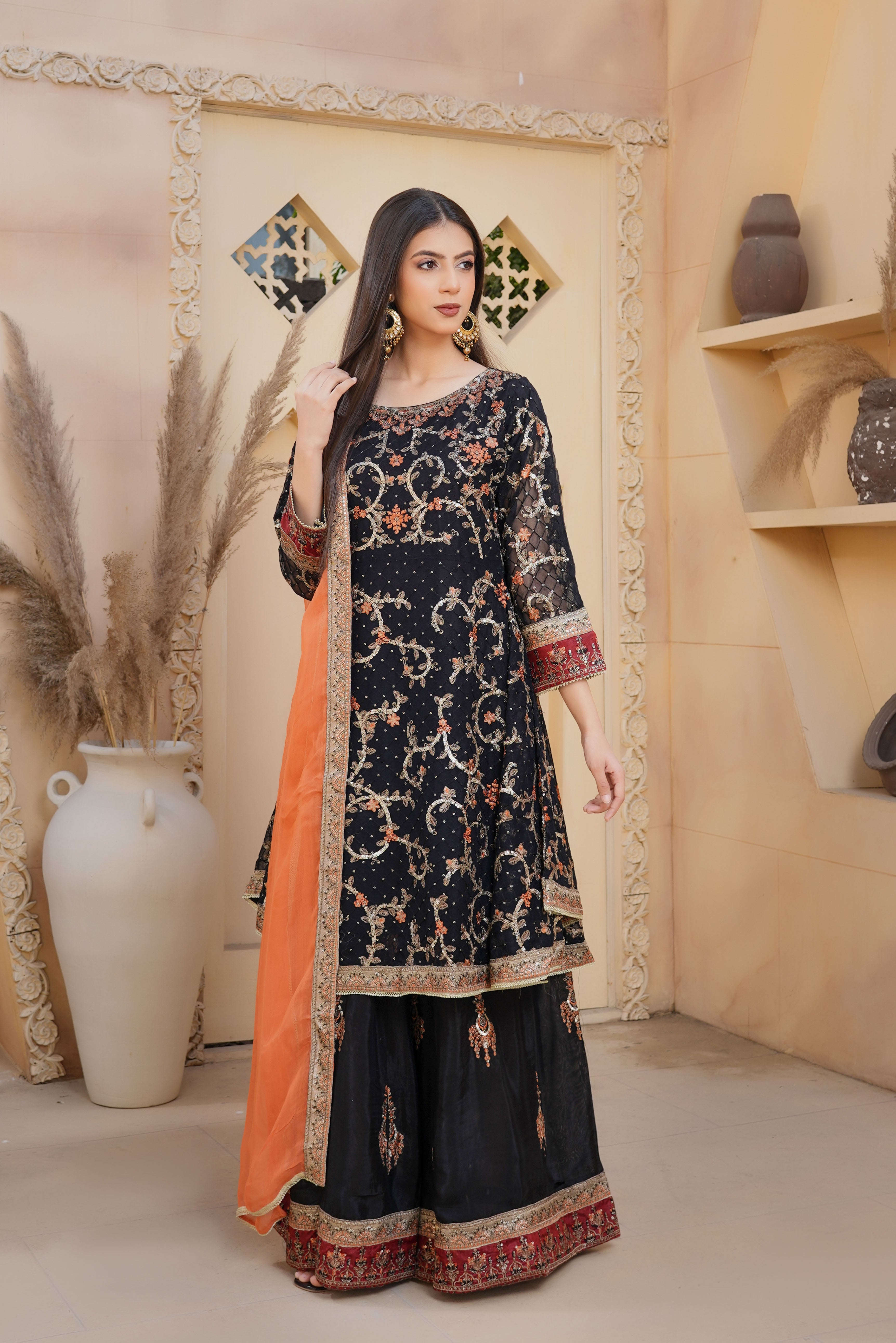 3Piece_Embroidered Chiffon Frock | 1376-SN-CF