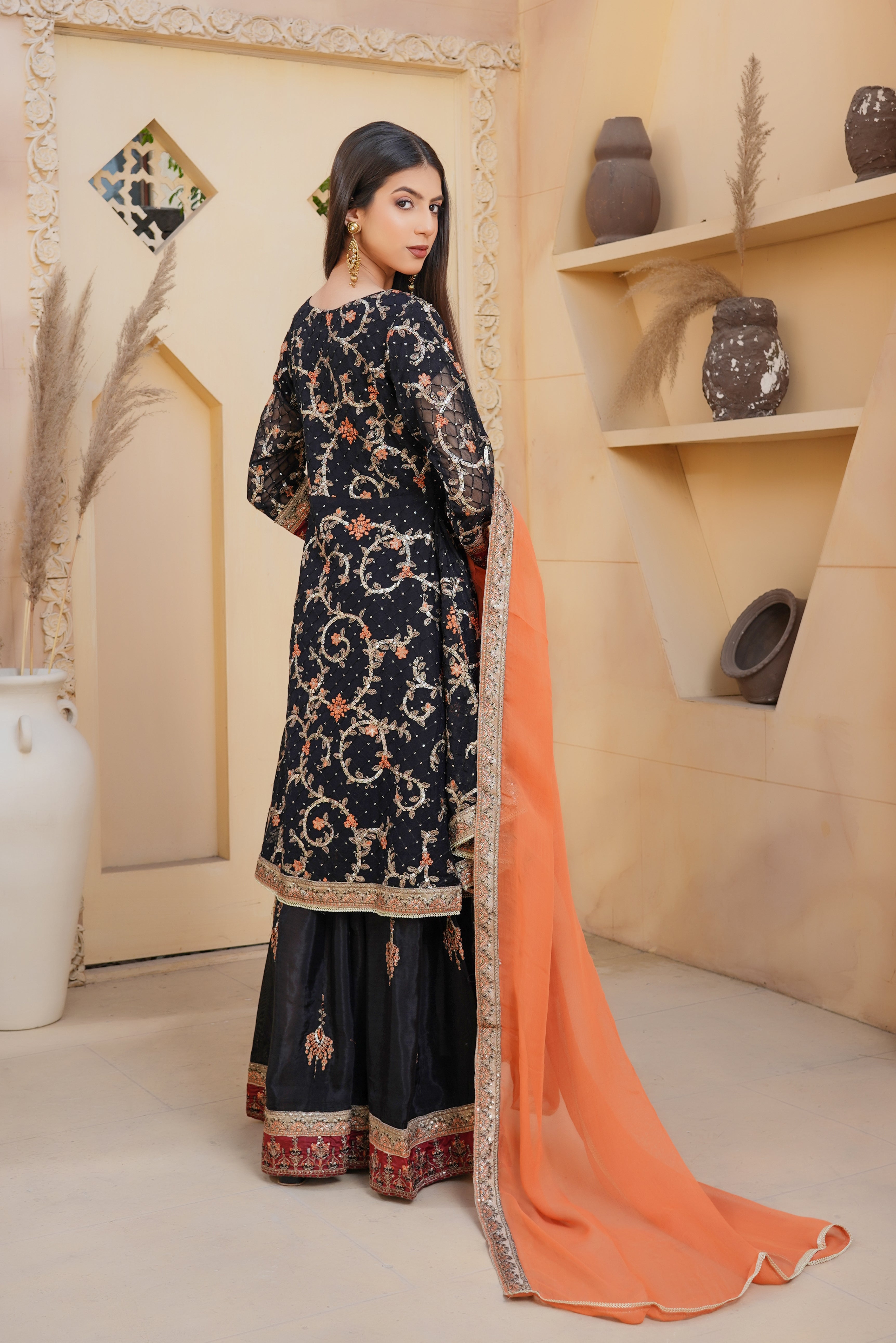 3Piece_Embroidered Chiffon Frock | 1376-SN-CF