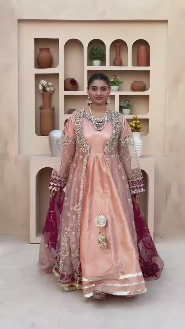 3Piece_ Ready To Wear Net Gown/Maxi | 1321-SN