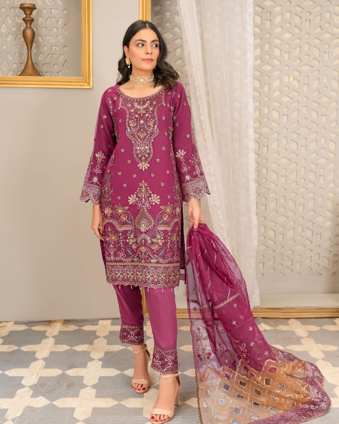 3Piece_Embroidered Organza Suit | 1351-SN-ORZ