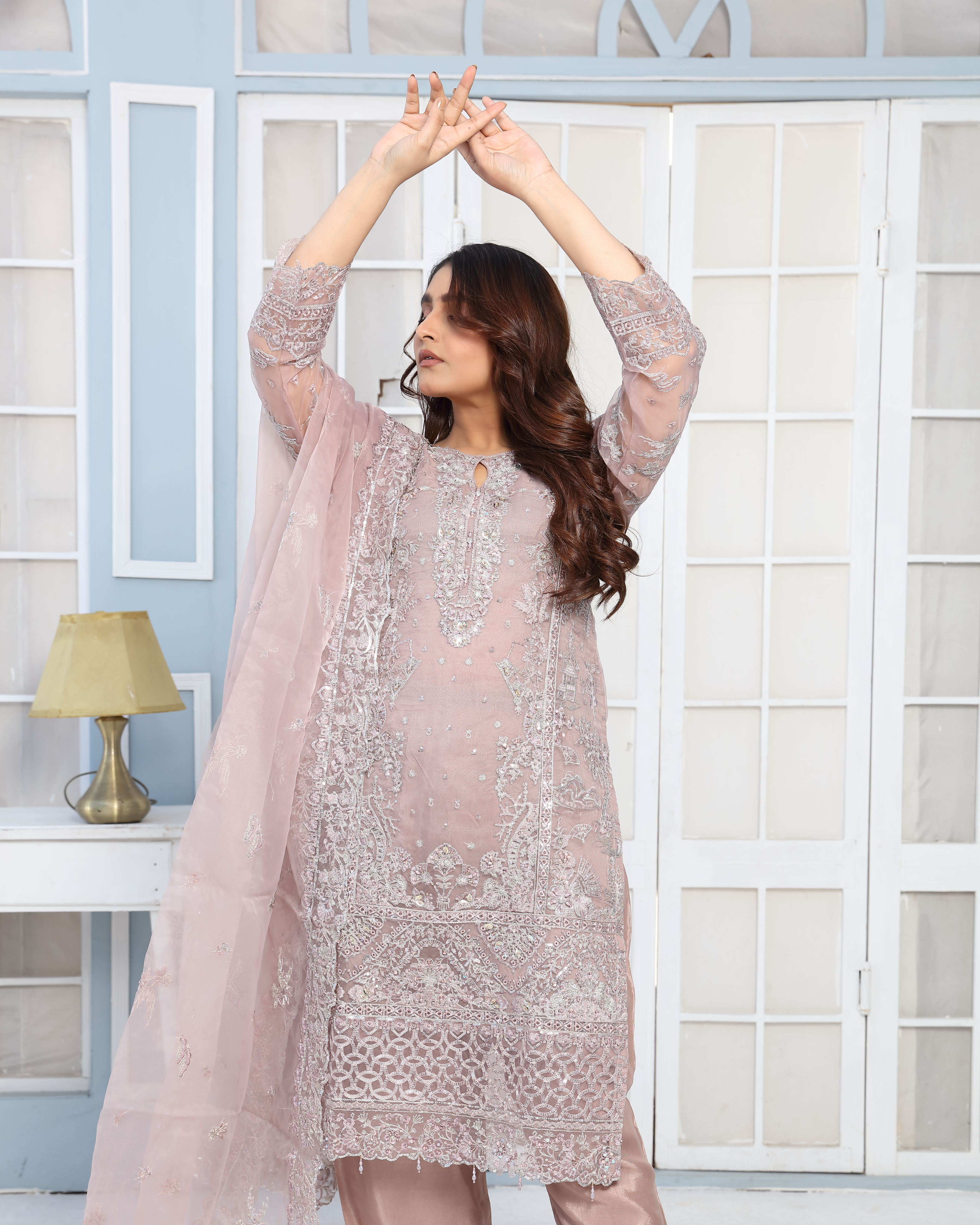 3Piece_Embroidered Organza Shirt | 1388-SN-ORZ