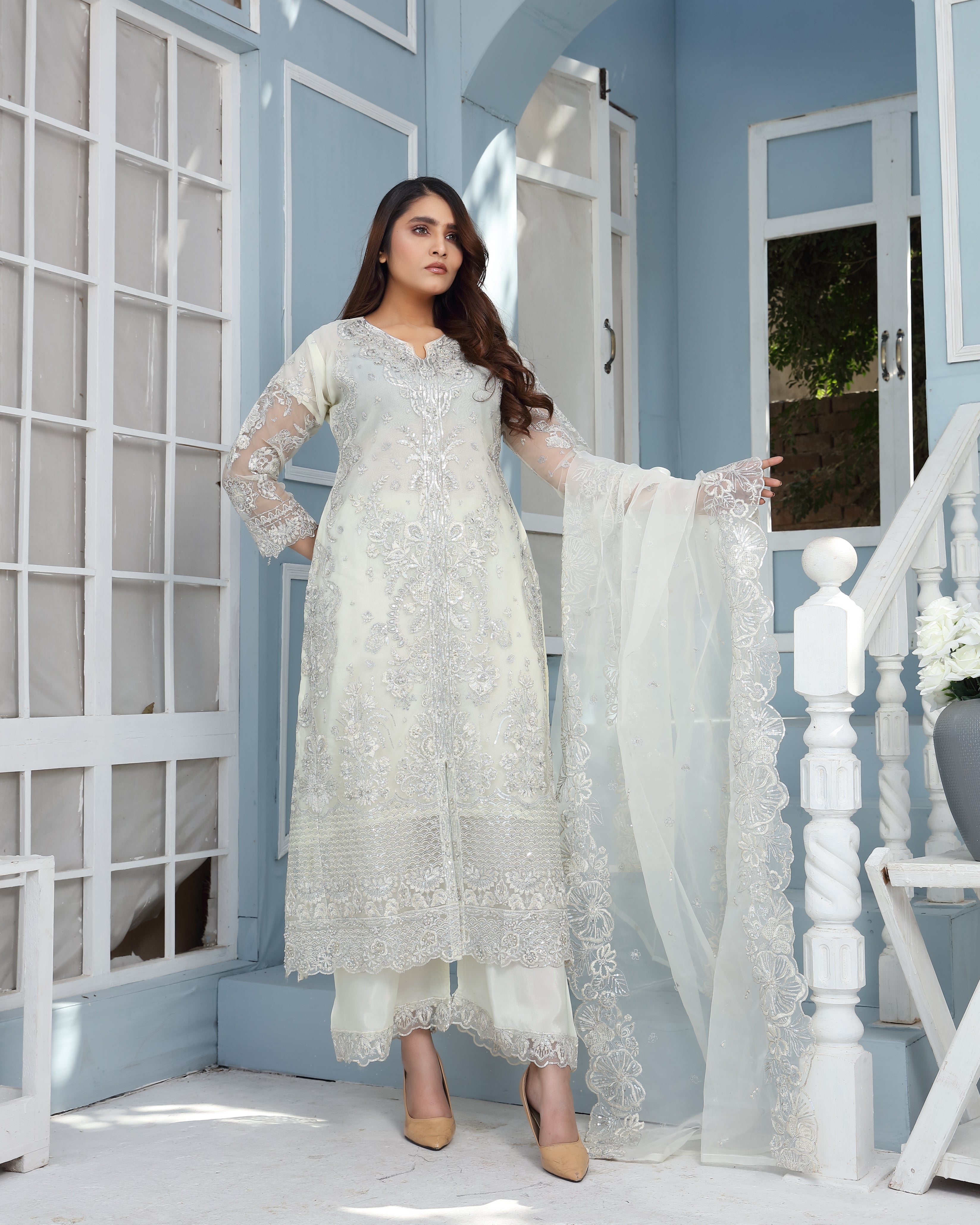 3Piece_Embroidered Organza Frock | 1383-SN-ORZ