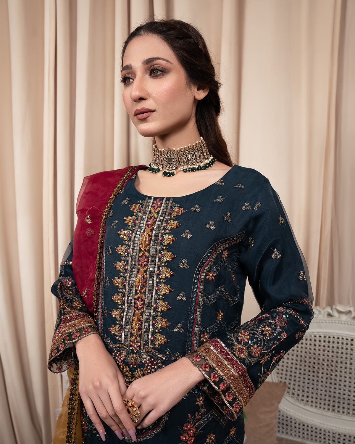 3Piece_Embroidered Organza Suit | 1338-SN-ORZ